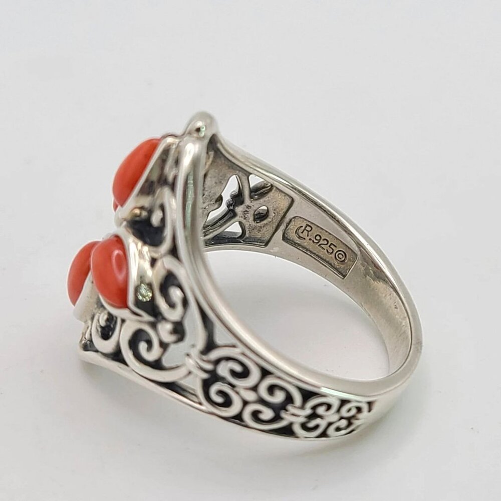 Vintage Coral Cluster Southwestern Filigree Sterling Ring by Artist Carolyn Poll - Picture 15 of 15